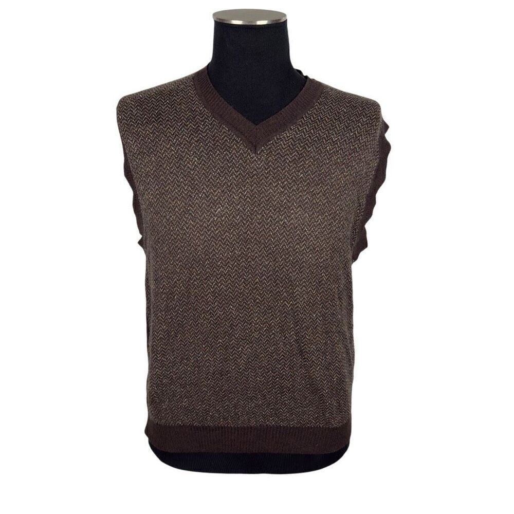 Segreto Brown Knit V-Neck Wool / Silk / Alpaca Vest - Men’s L